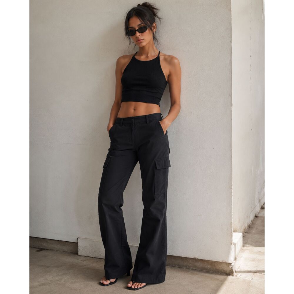 Miaou Black Raven Low Rise Stretch Nylon Utility Cargo Pants  Women's Size Small